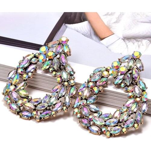 Simple Design Handmade Glass Shiny Rhinestones Female Round Dangle Earrings For Women Girl Accessories Jewelry