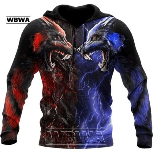 Red and blue wolf 3D All Over Printed Unisex Deluxe Hoodie Men Sweatshirt Streetwear Pullover Casual Jacket Tracksuit KJ70