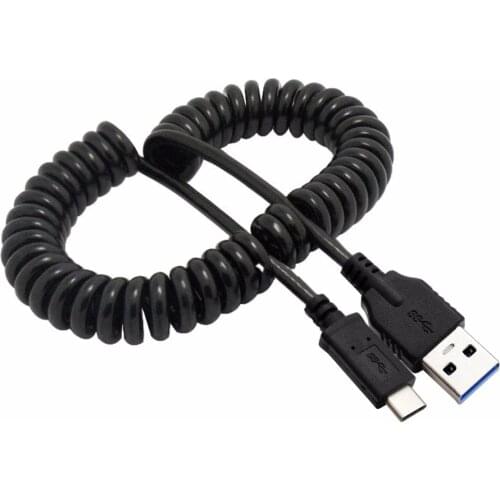 USB 3.1 Type C USB-C Cable USB 3.0 A Male Data Stretch Charged Cable for Tablet Mobile Phone Laptop Hard Disk Drive 100cm Black