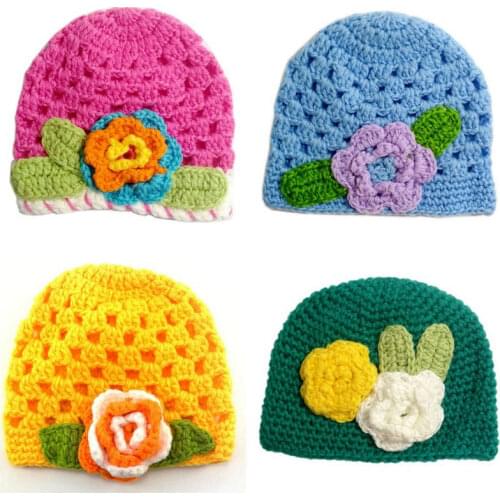 Spring Crochet baby girl Hat Baby shower Cloche baby Beanie Newborn Photo Prop Hand Knit Hat with flower H950S