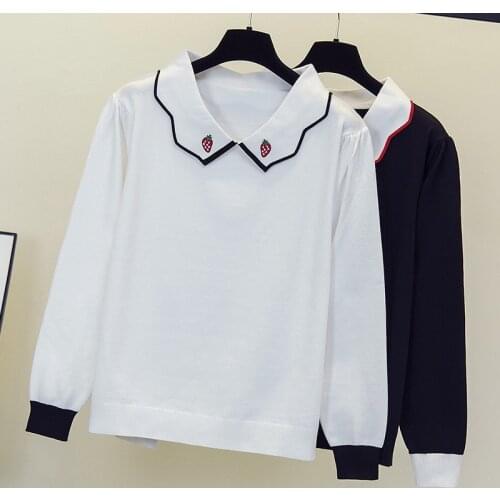 Strawberry embroidery knitting pullover top Fashion autumn winter sweater women Chic o-neck knit jumper Oversized pull femme