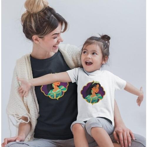 Disney High-End Parent-Child Summer Short-Sleeve New Princess Jasmine Pattern Korea Style Children Family Look Outfit Boy Girl