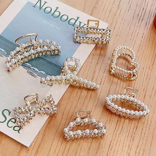 New Women Elegant Pearls Rhinestone Geometric Hair Claws Back Hair Hold Clips Sweet Decorate Headband Fashion Hair Accessories
