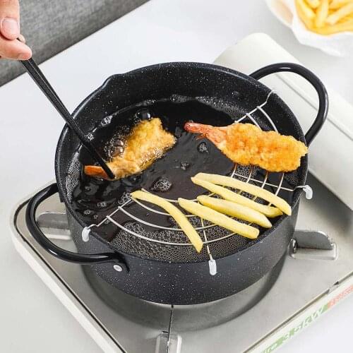 1pc Iron Cooking Pot Non-stick Pan Kitchen Cookware Frying Pan Pots with Drain Oil Rack Shelf Soup Pot Wok Kitchen Tool