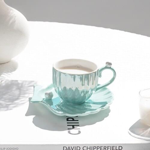 Pearl Shell Cup Ceramic Tea Set European Luxury Small Exquisite Coffee Cup Plate Set Afternoon Tea Cup British Style Coffee Mug