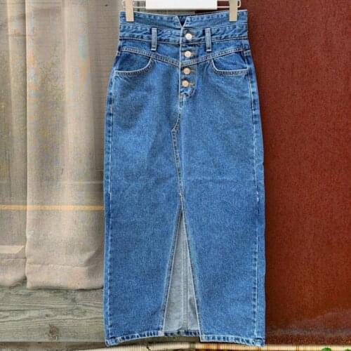 New arrival Spring single breasted denim skirt women high wasit package hip split a-line skirt