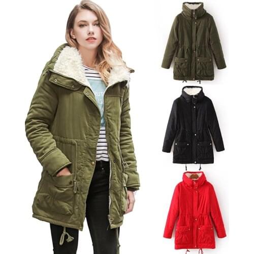 Large Size Ladies Cotton-padded Jacket Winter Long Lambs Wool Womens Cotton Coat Puffer Jacket Woman Parkas