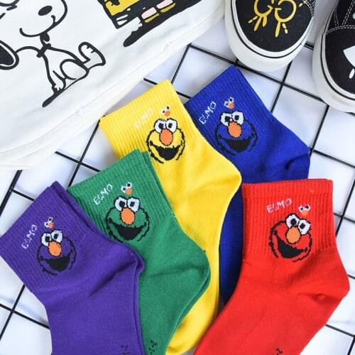Socks Women Ladies Sesame Street Cookie Monster Socks Female Funny Socks Woman Cotton Socks For Girls Kawaii Cute Sock