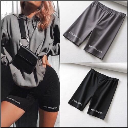ZSIIBO 2019 Summer biker Letter print High waist shorts women sexy short black elastic waist skinny fitness casual Hip Hop
