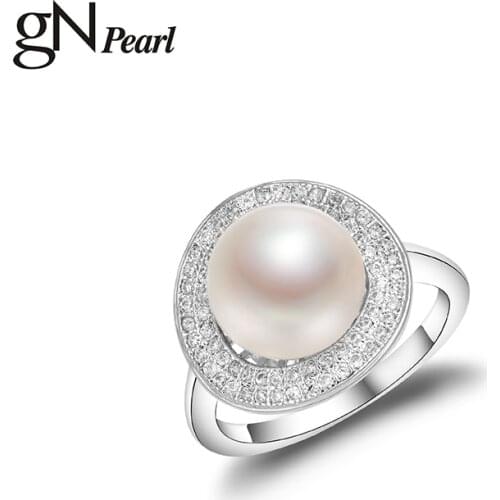 GN Pearl Ring 10-11mm Real White Natural Sea Pearl Ring Modern Style Ring Fine Jewelry Ring for Women Girls Gift