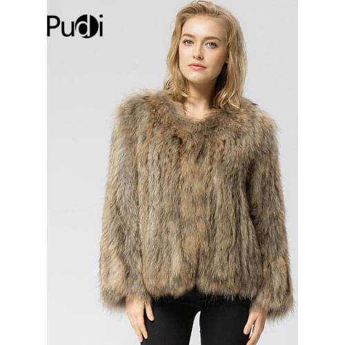 CR035 Knit Knitted Real Raccoon Fur Coat Jacket Overcoat High Quality Womens Fashion Winter Warm Genuine Fur Coat Ourwear