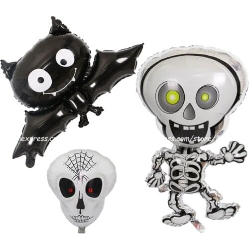1pcs/lot New 88*60cm black bat Halloween foil balloon and Skull head toys for children birthday party balloons Free shipping