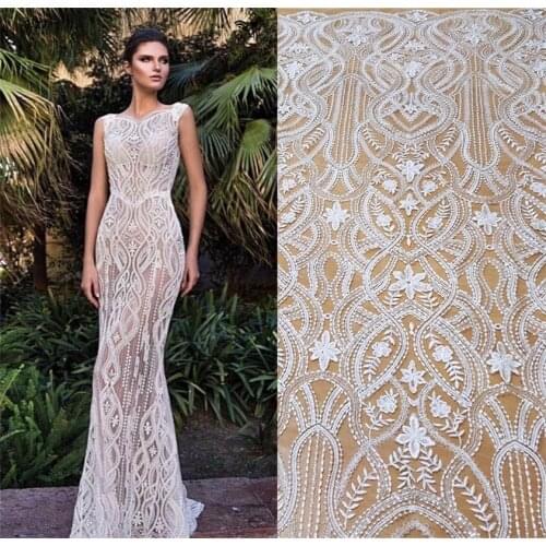 1 Yard / Pack New High-grade European Mesh Gauze Sequined Wedding Dress Embroidered Fabric Fabric DIY Accessories