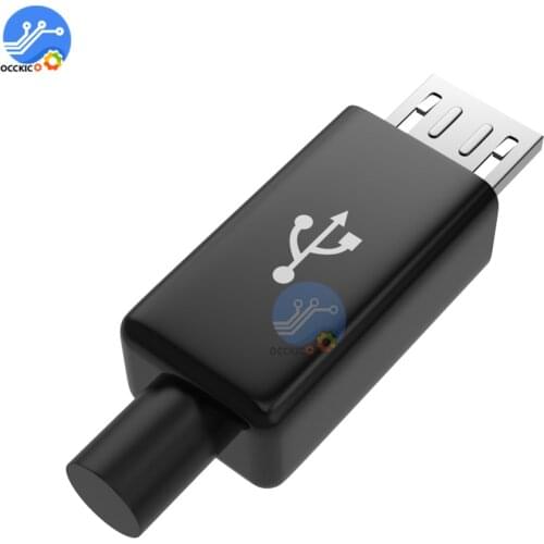 10PCS DIY Micro USB Male Plug Connectors Kit w/ Covers Black