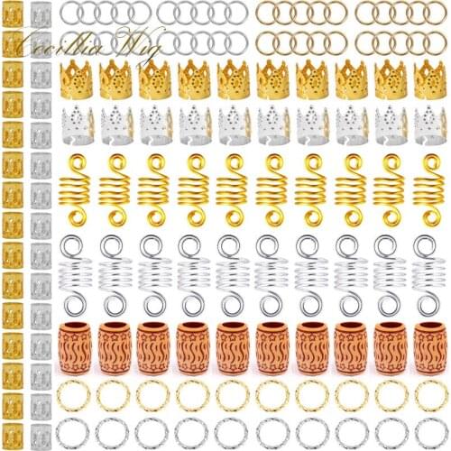 140PCS Hair Jewelry for Women Braids, Metal Aluminum Dreadlock Accessories Braiding Hair Cuffs Decorations Pendants Beads