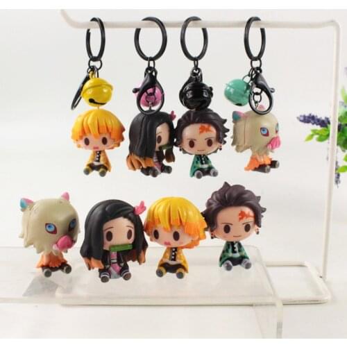 4pcs/set 5cm Demon Slayer Kimetsu no Yaiba Q Version Doll Tanjiro Inosuke Nidouko Kitchen PVC Model Figure Toys Keychains