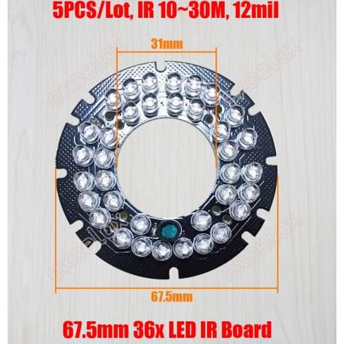 5PCS/Lot 67.5mm 36x LED Board IR 15m~30m 12mil PCB Infrared Night Vision for CCTV Eyeball Dome Camera Case