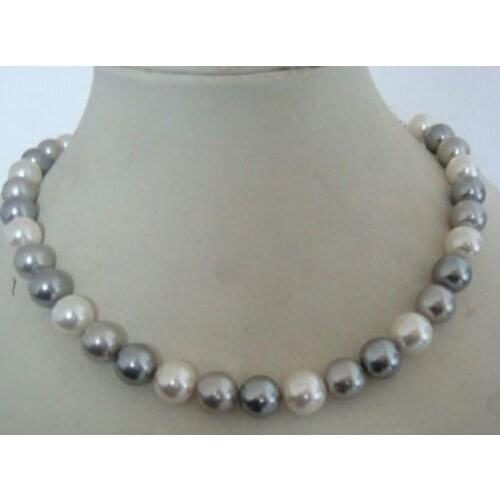 Free shipping shipping stunning AAA+9-10mm tahitian white grey multi color pearl necklace 17inch