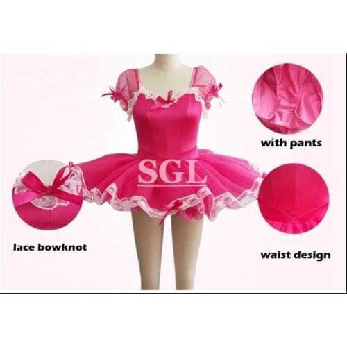 Free Shipping Rose Red Lace Ballet Performance Tutu Costumes Short Sleeve Tutu Dresses 012