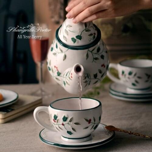 European Style Tea Sets Embossed Berry Tree Pattern Coffee Set and Pot Creative Design