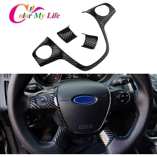 Color My Life Carbon Fiber Car Steering Wheel Button Cover for Ford Focus 3 MK3 2012-2014 Kuga Escape 2013-2015 Cmax 2011-2017