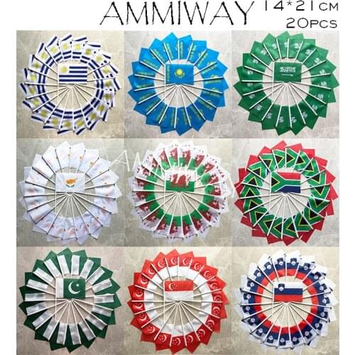 AMMIWAY 14x21cm 20pcs Uruguay Kazakhstan Saudi Arabia Cyprus Wales South Africa Pakistan Singapore Slovenia Country Hand Flags