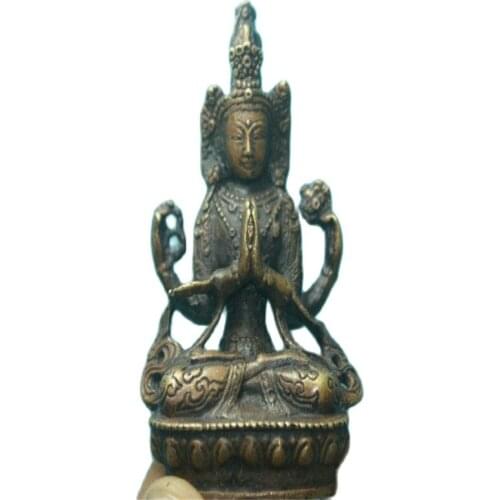 Beautiful yellow copper Old Tibet Tibetan Buddhism Green Tara Buddha statue Exorcism peace wealth
