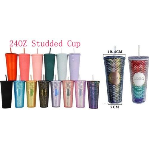 Tumbler Coffee Cup with Straw Summer Holiday Cold Cup Double Layer Durian Cup Diamond Radiant Goddess Studded Straw Cup 710ml