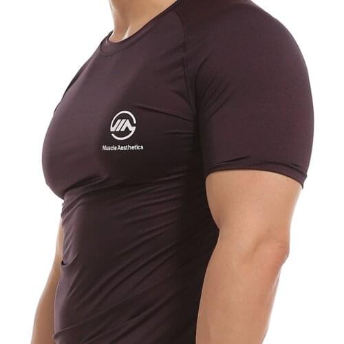 Muscle brother summer cationic quick dry short sleeve fitness T-shirt round collar sports short sleeve tights stretch breathable