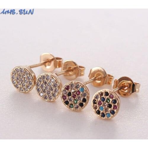 MHS.SUN Cute Round AAA CZ Earrings Women/Girls Vintage Stud Earrings Trendy Elegant Ear Accessories Gold Color 1Pair