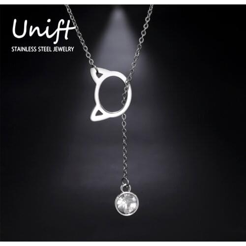 Unift Fashion Stainless Steel Crystal Cat Pendant Necklace For Women Silver Color Lovely Casual Choker Necklace Vintage Jewelry