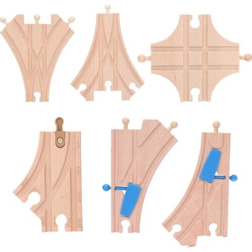 Cartoon Wooden Train Track Crossing Tracks Y-Switch Junction Switching Educational Wood Railway Accessories Toys children