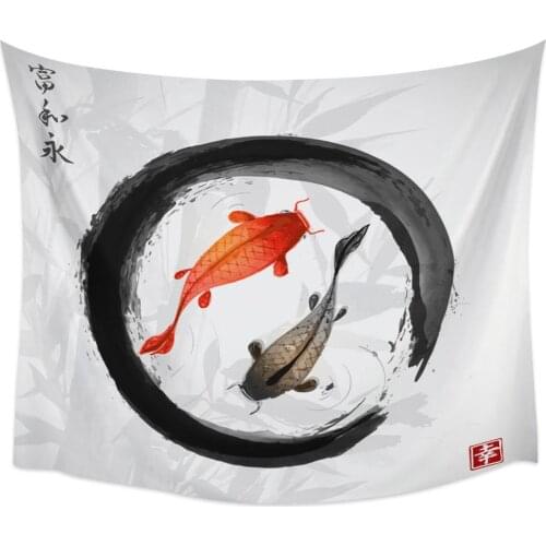 Koi fish Yin Yang Wall Tapestry Cover Beach Towel Throw Blanket Picnic Yoga Mat Home Decoration