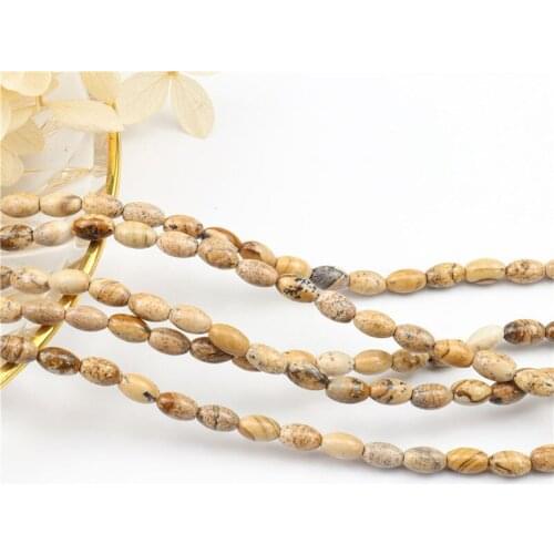 Natural Pictures Jaspers Stone High-polished Cracked Gem Strand Rice Shape Loose Beads for Jewelry Making