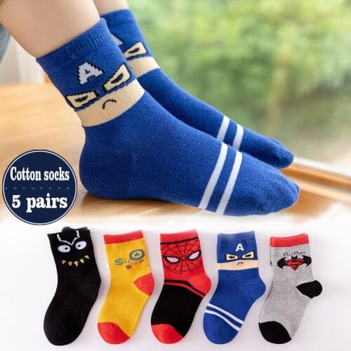 5 Pairs Baby Boys Winter Socks Spiderman Kids Spring Autumn Cotton Breathable Keep Warm Floor Anti-skid Girls Socks