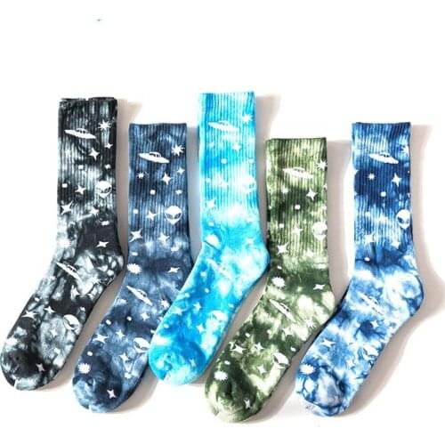 Autumn and Winter New Tie Dyed Mens and Womens Tube Terry Cuff Custom Starry Sky Unisex Socks