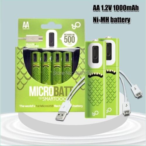 Portable 1.2V 1000mAh AA Size USB Rechargeable Batteries Long Using Time Micro USB Charging Batteries Set With LED Indicator