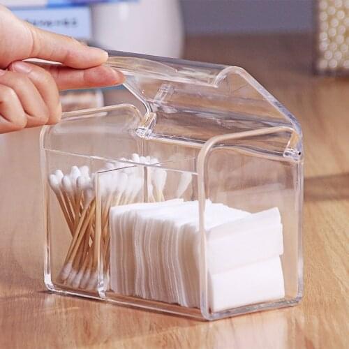 Clear Cotton Swab Box Holder Cotton Swab Stick Storage Box Makeup Organizer Women Powder Makeup Tools Cotton Pad Case with Cover