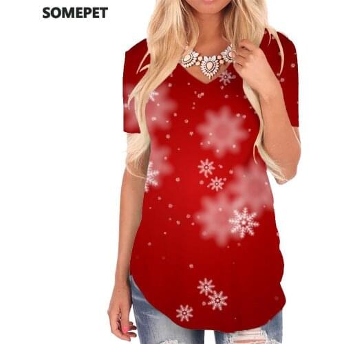 SOMEPET Christmas T Shirt Women Snowflake T-shirts 3d Pattern Tshirts Printed Painting V-neck Tshirt Art Funny T shirts