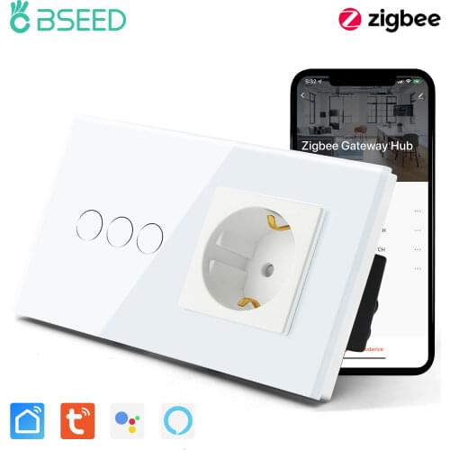 Mvava 3 Gang Zigbee Wifi Touch Switch With EU Standard Normal Socket 3 Color Crystal Glass Panel Home Decoration 157mm