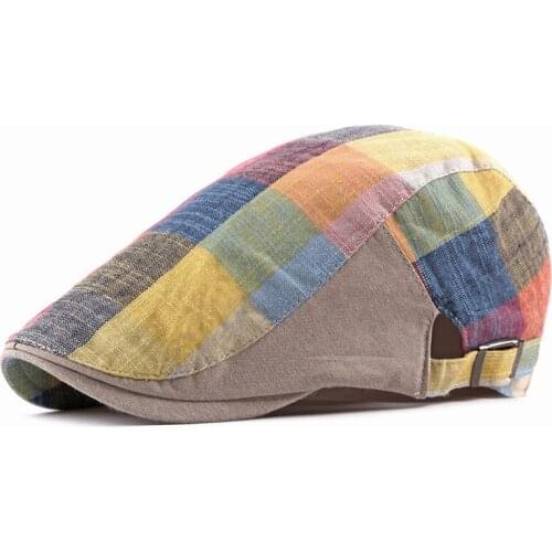 2019 Spring Summer Color Plaid Newsboy Caps Men Cotton Flat Peaked Cap Women Painter Beret Hats 05