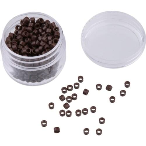 Pack of 500 5mm Silicone Lined Micro Nano Rings Beads for Hair Extension Tools Hair Care Styling Accessories Brown