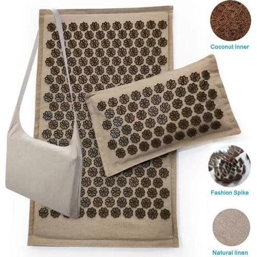 Yoga Acupressure Mat Pillow Set for Massage Linen Cotton Acupuncture Mat Cushion Back Neck Pain Relief Pad