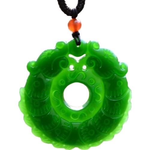 Green Hetian Nephrite Stone Pendant Carved Chinese Dragon Zodiac TWO Dragon Pendant Necklace Gift for Women Mens Jades Jewelry