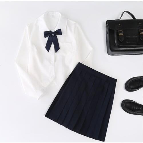 Women Blouse add Pleated Skirt Two Suit Fahion Bow School Uniforms High Student Costume Long Sleeve Japanese Korean JK Clothing