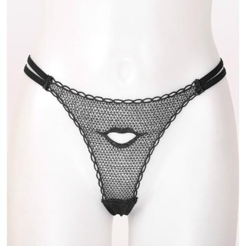 Women Hollow Out Lip Embroidery Lingerie G-String Thong Panty Underwear Sexy Mesh Low Waist See-Through Soft T-Back Panties New