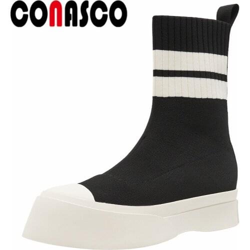 CONASCO New Fashion Punk Women Ankle Boots Autumn Winter Warm Causal Basic Prom Office Working Boot Mixed Colors Woman