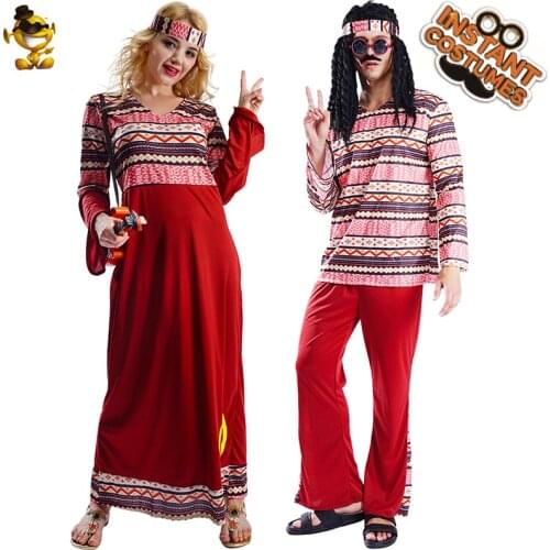 Women Men Hippie Costume Performance Carnival Costume Cosplay 60s 70s Hippie Clothes for Adult Halloween Costumes