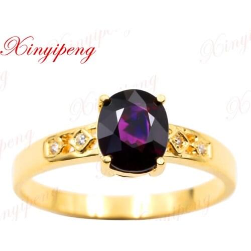 Xin yi peng 18 k yellow gold inlaid natural violet Sapphire ring women ring Beautiful generous