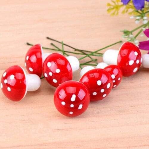 10pcs Mini Foam Mushroom Artificial Flowers Miniatures Stakes Fairy Moss DIY Craft Scrapbooking For Home Wedding Decorations
